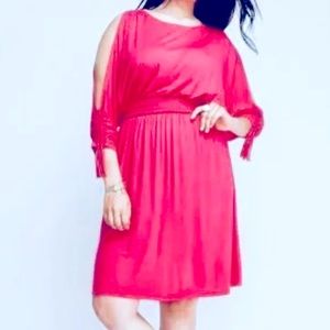 Lane Bryant Hot Pink Cold Shoulder Comfy Stretchy Knit Jersey Dress 18 / 20